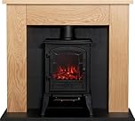 Adam Chester Stove Fireplace in Oak & Black with Sureflame Ripon Electric Stove in Black, 39 Inch