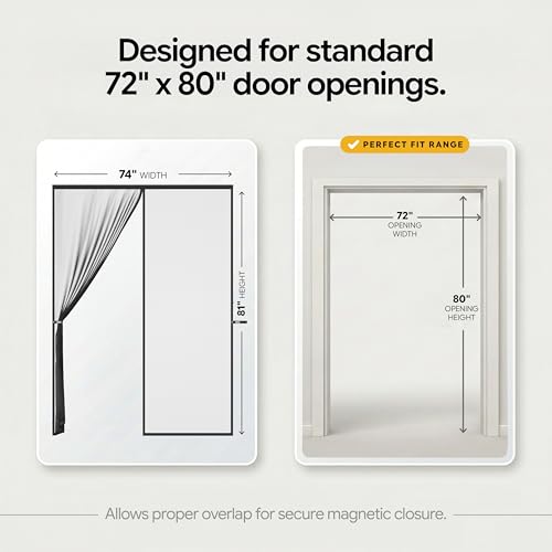 Image of AUGO Magnetic Screen Door - Self Sealing, Heavy Duty, Hands Free Mesh Partition Keeps Bugs Out - Pet and Kid Friendly - Patent Pending Keep Open Feature - 74 Inch x 81 Inch