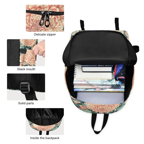 Backpack Lunch Box Set Large Capacity Travel Backpacks and Insulated Lunch Bag for Commute Hiking Picnic Japanese Floral Print3