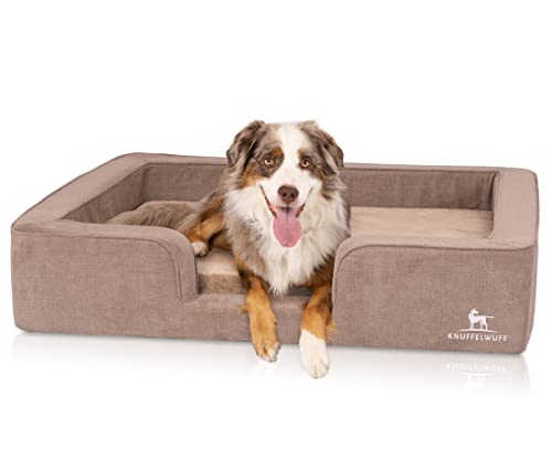 Knuffelwuff orthopädisches Hundebett mit Wendekissen aus Velours Bellamy 100 x 80cm Braun - Abnehmbarer Bezug - waschbar - für große, mittelgroße und kleine Hunde