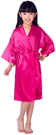 CuteOn Kids Girl's Satin Silk Kimono Robe, Dressing Gown Bathrobe Nightwear for Spa Wedding Birthday Cosplay Party Dress