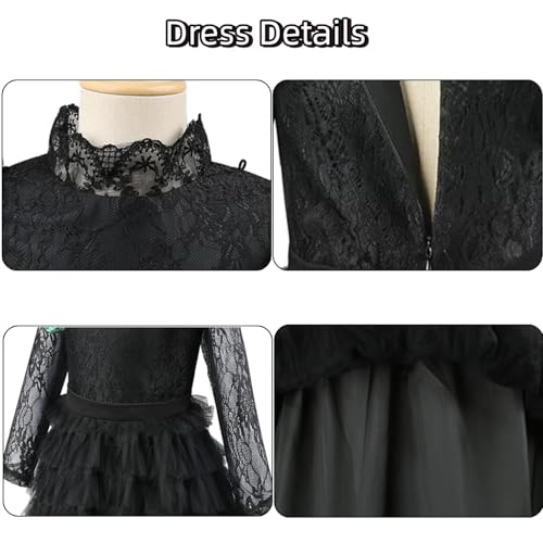 Witch Costume for Girls, Halloween Black Witch Dress Cosplay Outfit With Cloak Hat4