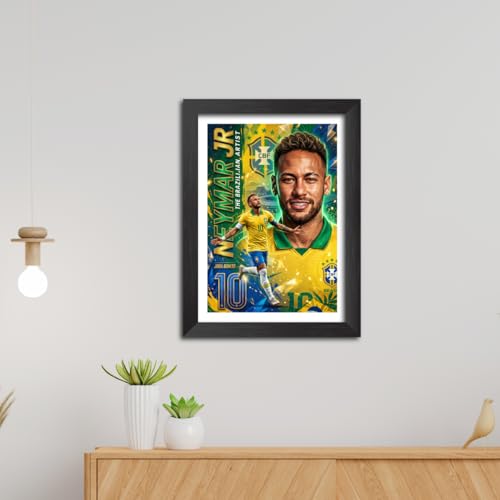 Image of TenorArts Neymar Jr Brazil Poster Frame Worldcup Themed Laminated Photo Framed Painting with Matt Finish Black Texture (12 inches x 9inches)