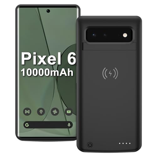 Pixel 6 Charger Battery Case 10000mAh, Qi Wireless Charging,Powerful Portable Rechargeable Charger Case for Google Pixel 6 5G Cell Phone Battery Charger Cases Black