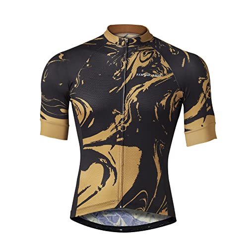 TopActive | Maillot Ciclismo Hombre de Manga Corta | Maillot de Ciclismo Transpirable con Reflectantes | con Cremallera Completa y 3 Bolsillos | Color Dorado Lava, Talla XS Cover