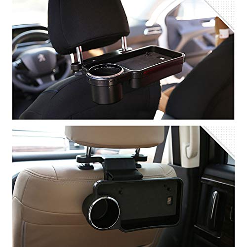 Image of Oshotto (FT-04) Foldable Car Auto Headrest Rear Back Seat Table Drink Food Cup Tray Holder Compatible with Jaguar XF /XS - Black