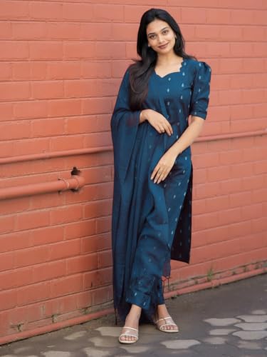 Image of ANNI Designer Women's Purple Printed Kurta Set | Pure Viscose 3 Piece Ethnic Suit Set with Pant & Dupatta | Festive for Women | Cotton Kurta Sets for Woman