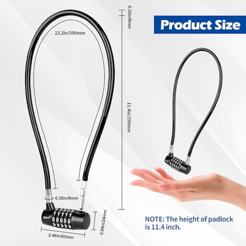 Image of Cable Locks with Combination,Steel Cable Rope Wire 5-Digit Combination Lock with Resettable Code for Bikes, Lockers, File Cabinets, Wardrobes, Small Fences,gate Lock, Pool Padlock.