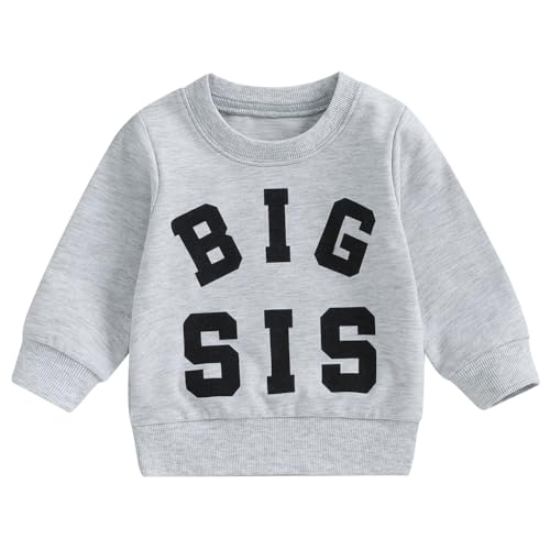 Big Sister Sweatshirt Toddler Baby Girl Big Sis Letters Print Pullover Crewneck Long Sleeve Shirt Fall Top (Gray, 18-24 Months)