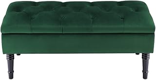 Warmiehomy Footstool With Storage Multifunction Ice velvet Ottoman Stool With Rubber Wooden Leg,Piano Chair Stool Keyboard Bench with Storage Dark Green(102 * 41 * 43cm)