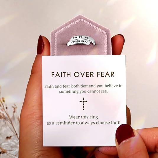 Faith Over Fear Cross Ring For Women, Christian Blessed Hope Love Encouragement Rings Adjustable Open Wrap Thumb Cross Inspirational Ring Jewelry Graduation Cocktail Party Gift2