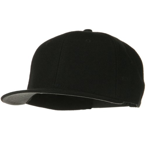 Wool Blend Flat Visor Pro Style Snapback Cap - Black #TOP29