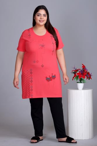 Image of In Love Women's Plus Size Printed Cotton Night Suit Set Short Sleeve | Cotton fabric - soft night suit set for sleepwear and home comfort