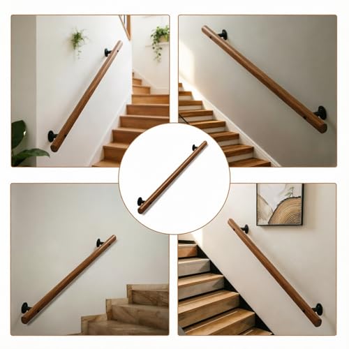 Main courante escalier bois 400cm, rampe murale extérieure et intérieure antidérapante - 6