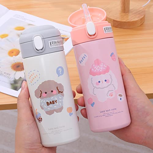 Garrafa Infantil Térmica Escolar de Inox para Criança Bebe Com Canudo + Canetinha Infantil - (Rosa/T