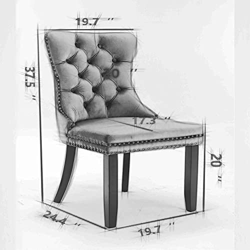 Image of Virabit Velvet Dining Chairs Set of 4, Tufted Upholstered Dining Chairs with Nailhead Back and Ring Pull Trim, Solid Wood Dining Chairs for Kitchen /Bedroom /Dining Room (Khaki)