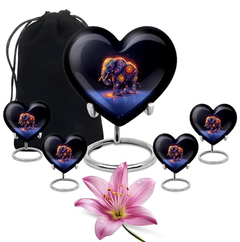 Image of Elephant Urn Keepsake Cremation Urn for Male & Female 1 Large & 4 Small | Small Burial Urns for Ashes Adult Women, Decorative Urns, Human Remain Urns