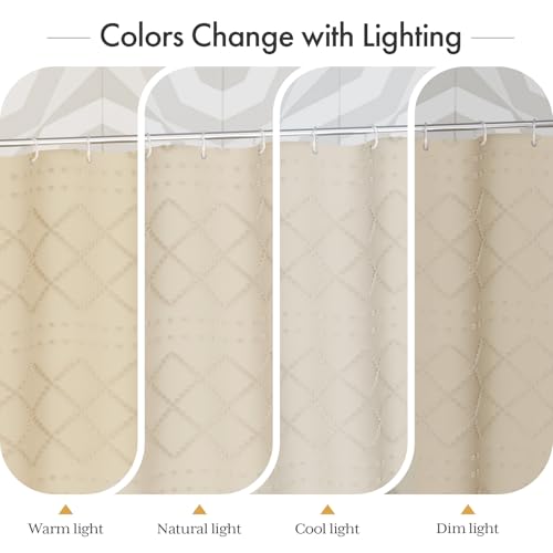 Image of AmazerBath Boho Farmhouse Shower Curtain with Tassels, Soft Cloth Chevron Beige Shower Curtain Set, Fabric Diamond Stripes Rustic Shower Curtain with Hooks, Hotel Quality, 72x72 Inches