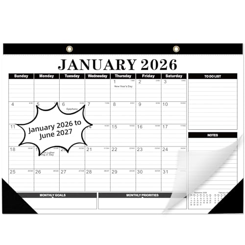 Tcamp 2026 Calendar, Desk Calendar 2026-2027 from January 2026 to June 2027, Big 17" x 12" Wall Calendar with Julian Dates, 18 Months Desk Planner for Home School Office Desktop, Christmas Gifts