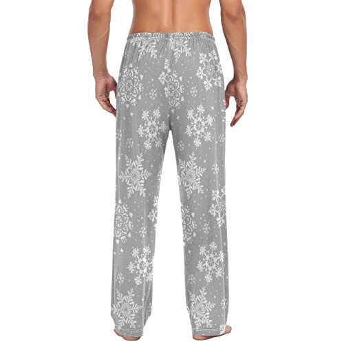 Christmas Pajama Pants for Men, Sleep Pajama Bottoms Lounge Pants Funny,Grey Christmas Snowflake2