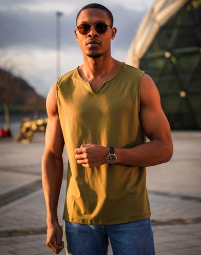 COOFANDY Casual Sleeveless Shirts for Men Cotton V Neck Tank Tops Summer 2 Pack Workout Gym Muscle Tee2