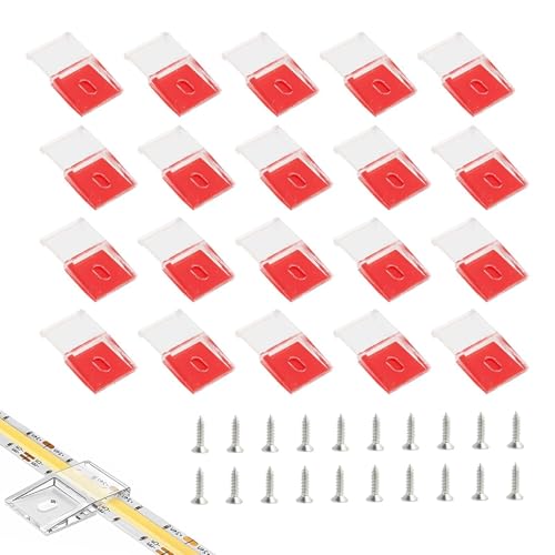 JRILUO Clips de Fixation pour Bande Lumineuse Ruban LED, 20 Transparents, Auto-Adhésifs, Avec Vis, Raccord Support de Bande LED, Supports de Fixation pour...