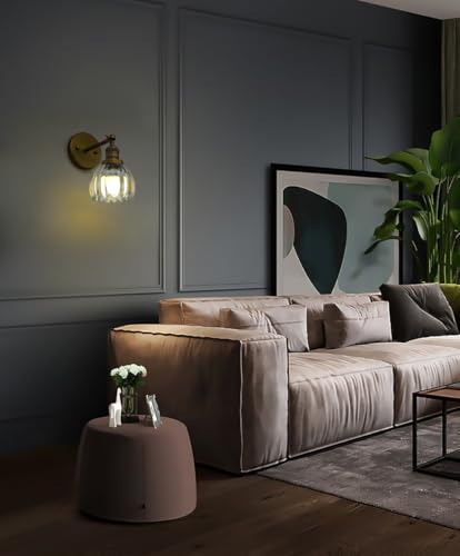 Image of Phansthy Vintage Battery Operated Wall Sconce with Transparent Tulip Glass Lampshade, USB Rechargeable Battery Powered Wall Light with 12 RGB Remote Control for Bedside Bedroom Doorway (Antique)