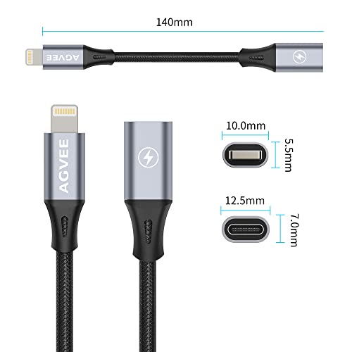 Agvee 2 Pack 4 Inch 30W Usb-C Female To Lightning Cable Adapter, Type-C To 8 Pin Male Pd Fast Charging Converter Cord Data Sync Connector For Iphone 13 12 11 Airpods Ios Devices, Carplay, Dark Gray #TOP6