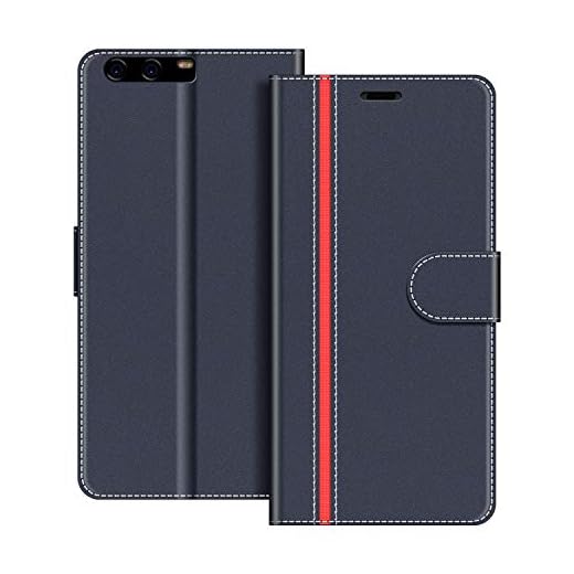 COODIO fodral till Huawei P10, magnetiskt flip-fodral telefonfodral kompatibel med Huawei P10 mobilfodral, Mörkblå/Röd