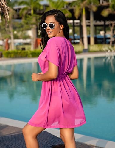 Image of Avidlove Swimsuit Cover Ups for Women Beach Chiffon Swimwear Coverup Sheer Sexy V-Neck Beachwear