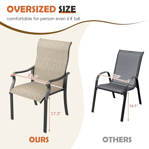 Image of UDPATIO Patio Dining Chairs Set of 4, High Back Wide Seat Outdoor Furniture Chairs with All Weather Breathable Textilene, for Lawn Garden Backyard, Brown
