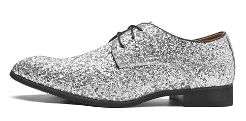 Men's Glitter Oxford Dress Shoes Loafer Burgundy, Lace-up Design,Sparkly Glitter Encrusted for Wedding Prom Black Golden Silver Wine red2