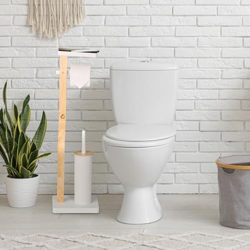 Escobillero y portarrollos de baño en bambú blanco de 80,5 cm 3