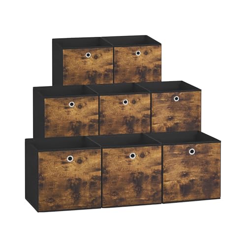 SONGMICS Storage Cubes, Set of 8 Storage Bins, Foldable Fabric Storage Boxes, 10.2 x 10.2 x 11 Inches, Fit Cube Storage Unit, for Clothes, Bedroom, Living Room, Rustic Brown and Ink Black UR
