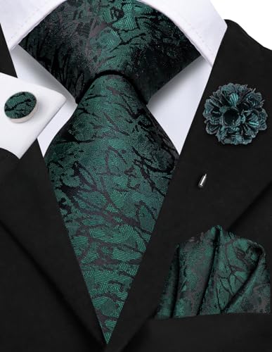 Image of Hi-Tie Men's Tie Lapel Pin Set Pocket Square Cufflinks Formal Woven Silk Tie Sets Wedding Party