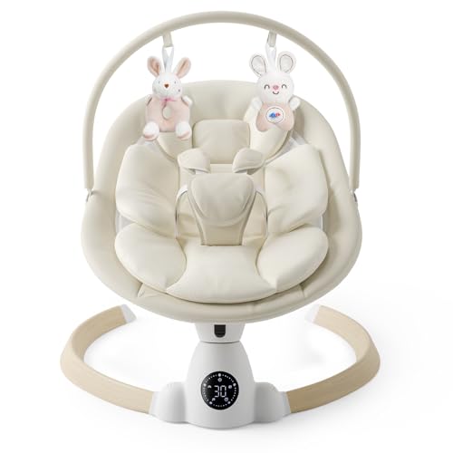 Image of Baby Swing for Infants, Portable Electric Baby Swings with Bluetooth, 5 Swing Speed, 10 Melodies, 5-Point Harness, Remote Control & Touch Panel - Infant Swing for Indoor & Outdoor Use, Beige