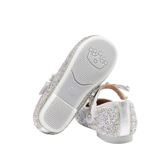 Girls Glitter Mary Jane Flats, Silver Sparkle Ballet Shoes with Star Bow, Slip-On4