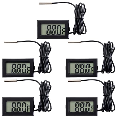 hiBCTR 5 Pieces of Digital LCD Thermometers, Temperature Digital LCD Refrigerator Thermometers, Water Temperature, with Probes, in Fahrenheit.
