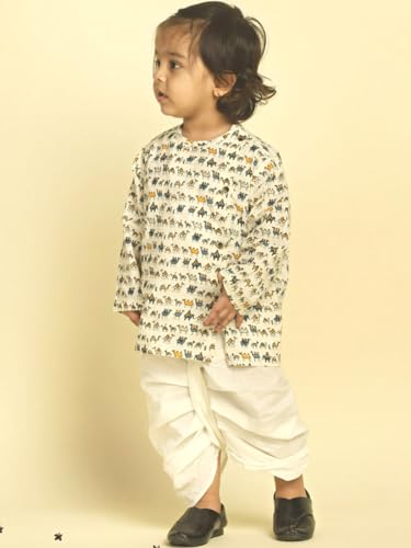 Image of POLKA TOTS Premium Cotton Dhoti Kurta Set for Kids Boys | Traditional Angrakha Style Ethnic Wear for Boys | Kurta Dhoti Set for Kids | Festive & Wedding Clothing Set for Baby