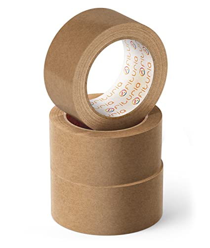 OFITURIA Cinta Adhesiva Ecológica de Papel Kraft color Marrón. Cinta de Carrocero para Embalaje, Enmarcar Cuadros o Sellar. Empaquetado Seguro y Resistente (48 mm x 45 mts - Kraft, 3 Rollos)
