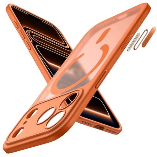 Image of JETech Magnetic Case for iPhone 17 Pro Max 6.9-Inch Compatible with MagSafe, Shockproof Slim Phone Cover with Built-in Camera Control Button, Matte Translucent Back (Orange)