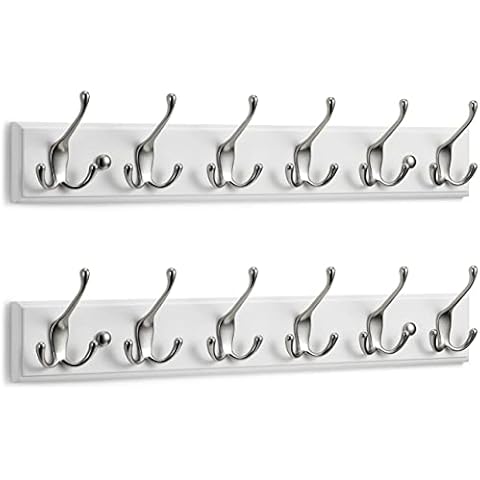 LARHN Garderobenhaken Weiß - Garderobenleiste Weiß mit 6 Haken in Nickel Matt Cover