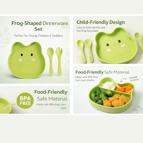 Image of TIGGY & BONNET Frog 2 Pcs Silicone Baby Feeding Set for Baby Bpa-Free | Microwave Safe, Anti-Slip Base | Tableware Kit for Babies & Toddlers with Suction Plate & Spoon
