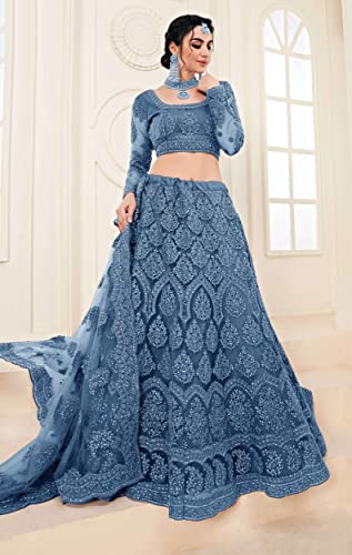 PATLANI Women Net Letest Design Chain Embroderied Work Woman S Flered Semi-Stitched Lehenga Choli.(Semi Stitched)