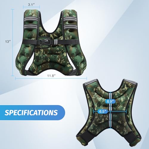 ZELUS Weighted Vest, 6lb/8lb/12lb/16lb/20lb/25lb/30lb Weight Vest for Men Women with Storage Pocket Reflective Strips for Workout Strength Training Running Muscle Building, Green Camo (6 lb) by ZELUS - Image 8