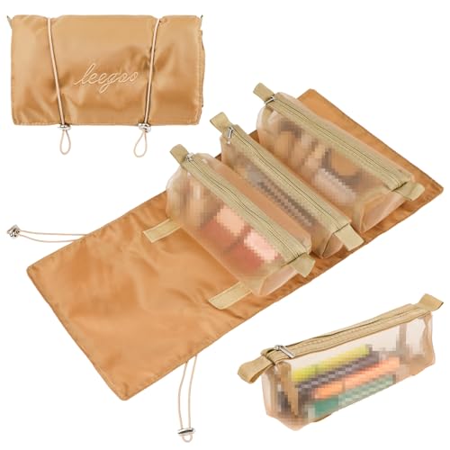 PHOGARY Neceser de Viaje Impermeable, Bolsas de Aseo Colgantes Desmontables 4 en 1, Bolsa Organizadora Plegable, Bolsa de Cosméticos Separable para Hombre y Mujer | Caqui