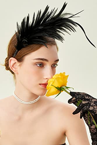 Babeyond US-1920SFASCINATOR-BLACK Fascinator Hats For Women Feather Headband Kentucky Headpiece Gatsby Derby Hat thumb #2