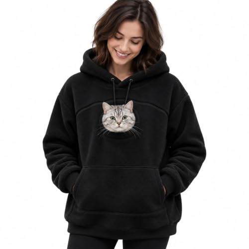 Cat Pouch Hoodie with Front Pet Pocket, Cozy Sweatshirt for Cat Lovers