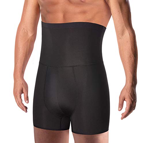 TAILONG Men Tummy Control Shorts High Waist Slimming Underwear Body Shaper Seamless Belly Girdle Boxer Briefs (Black, L)