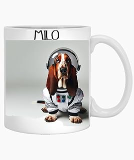 Basset Hound Mug with Custom Name, Personalized Basset Hound Mug, Gift Basset Hound Gift Basset Hound Gifts, Dog Lover Giftbasset Hound Astronaut with Coffee Mug Ad 11 Oz White Coffee 684074